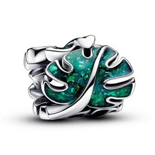 Green Monstera Leaves Charms for Bracelets 925 Sterling Silver with Cubic Zircon