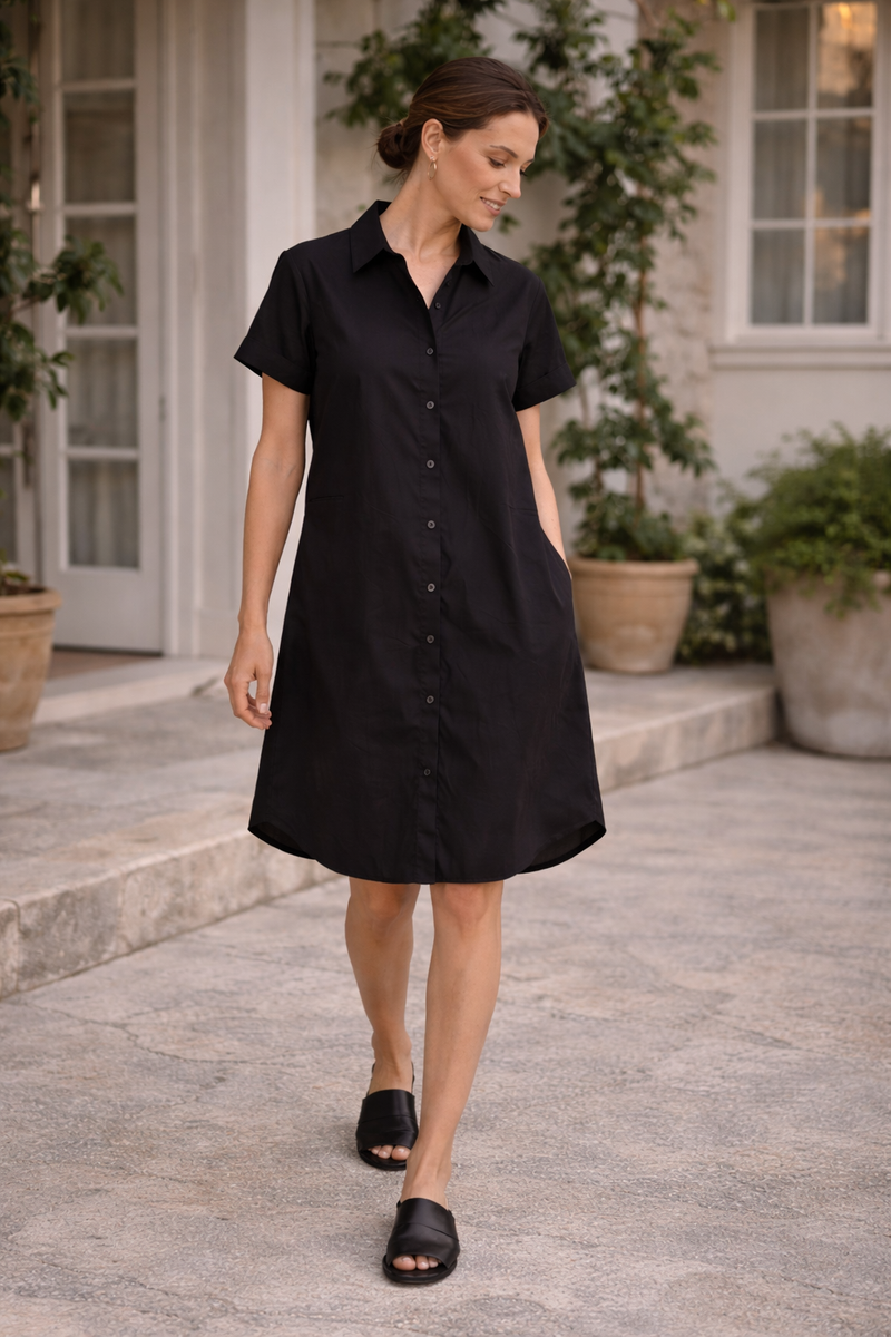 Eileen Fisher Shirt Dress Cotton Twill Hi Low Black Petite size PM NWT |  eBay