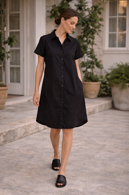 Eileen Fisher Shirt Dress Cotton Twill Hi Low Black Petite size PM NWT |  eBay