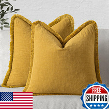 MIULEE Decorative Throw Pillow Covers Neutral Linen Fringe Throw Pillows Set of