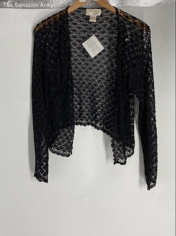 Kroshetta By Papillon Womens Black Long Sleeve Open Front Shrug Blouse Size M