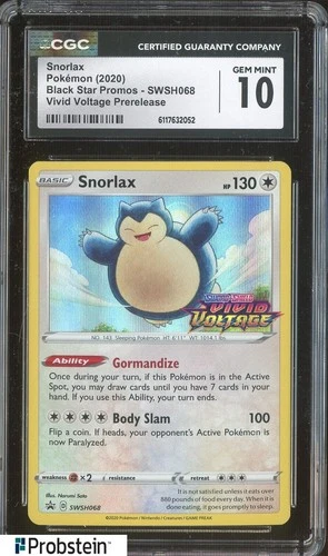 2020 Pokemon Vivid Voltage PreRelease BSP SWSH068 Snorlax CGC 10 GEM MINT