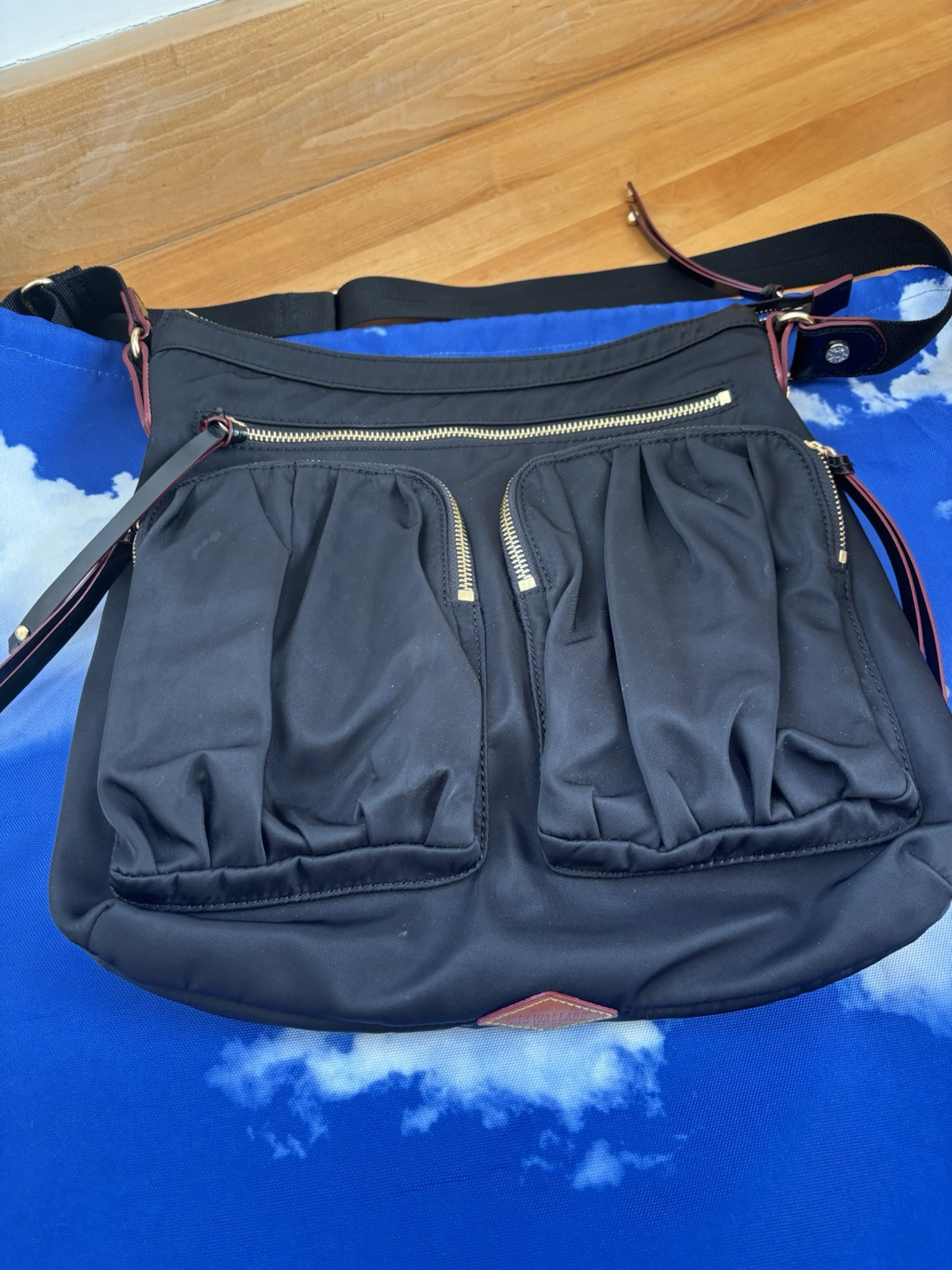 MZ Wallace Black Nylon Crossbody Bag with Leather Trim Adjustable Strap  