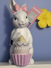 Sweet Treats Conejo de Pascua Rosa Arco Cupcake Estatuilla Eastet Decoración 11.75"