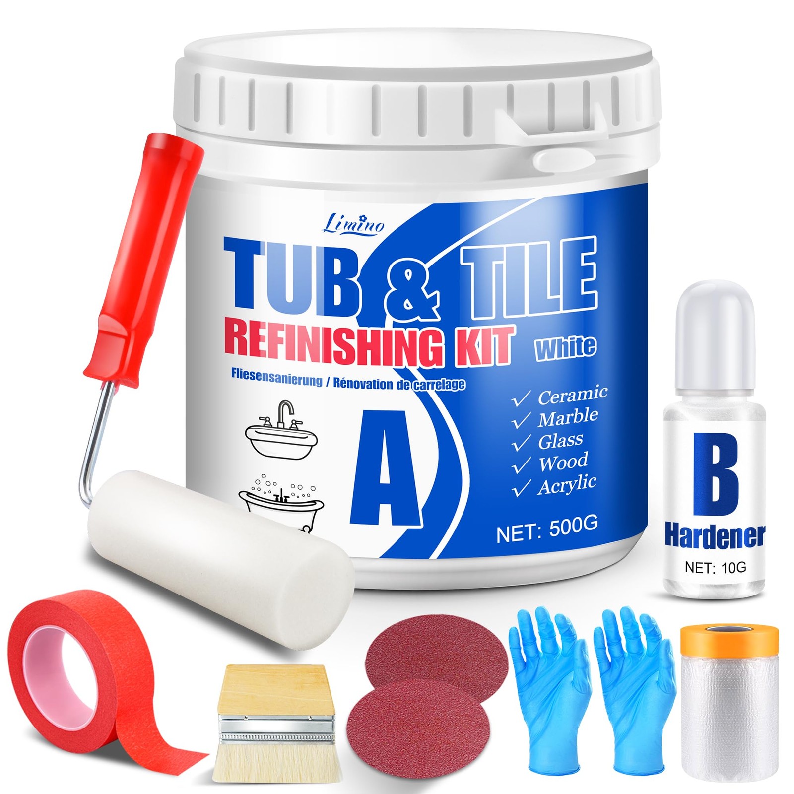 Tub and Tile Refinishing Kit - 17oz Semi-Gloss White Tile Paint with Tools fo...