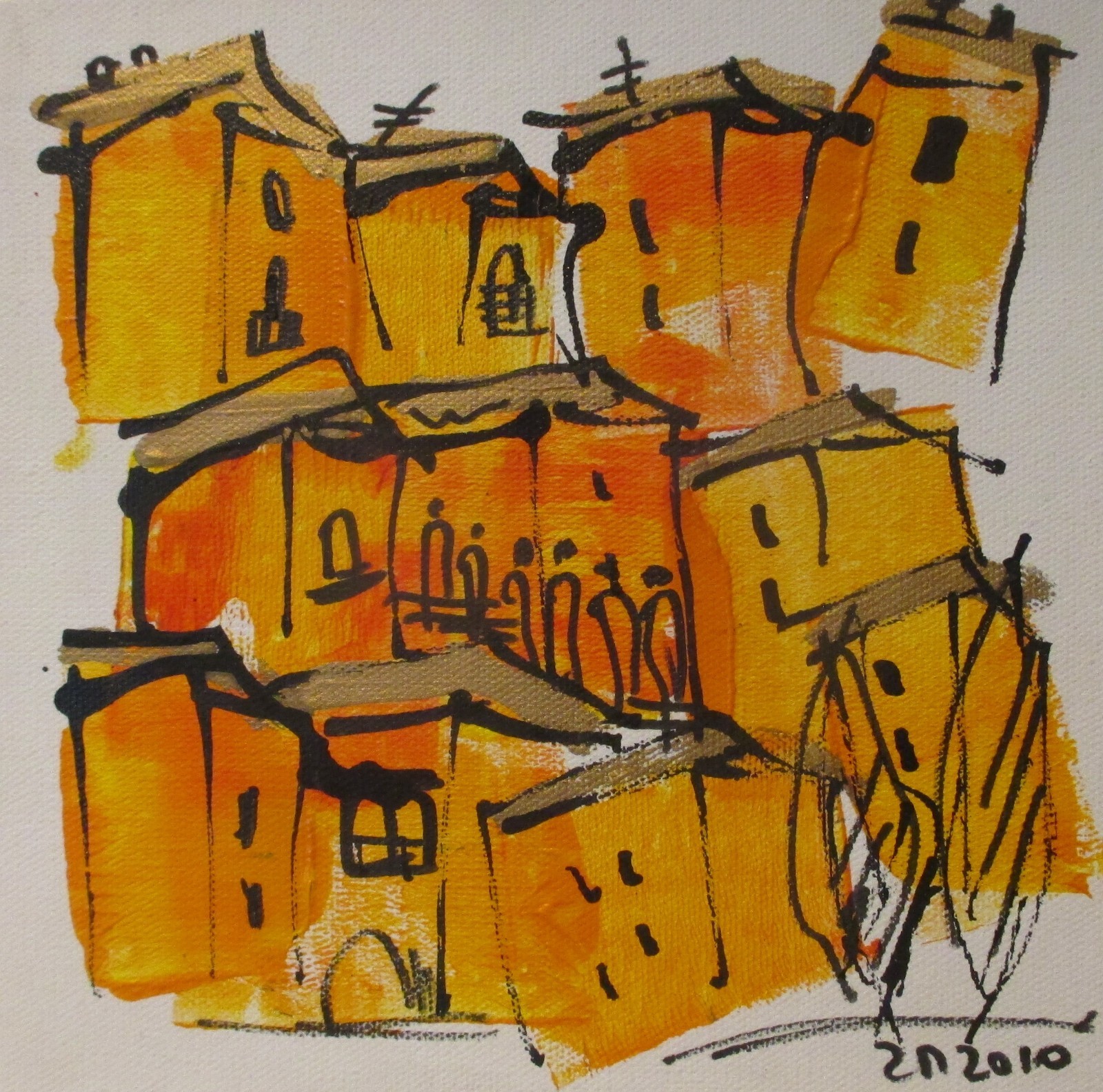 Italy 2 on canvas each 20x20x4 cm picture drawing painting Mediterranean summer