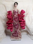 Ooak Evening Gown Dress Outfit Shawl Fits FR Doll Handmade Heart Shocking Pink