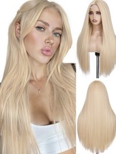 26? Long Blond Wig Middle Part Simulated Lace Scalp Heat Resistant Fave