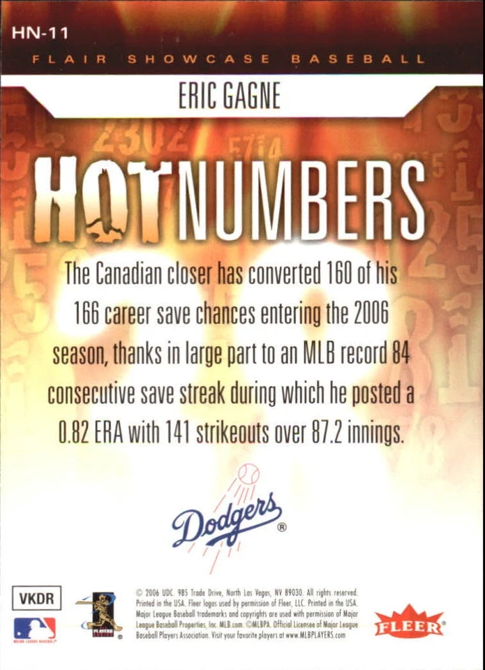 2006 Flair Showcase Hot Numbers #11 Eric Gagne - NM-MT - Image 2 of 2