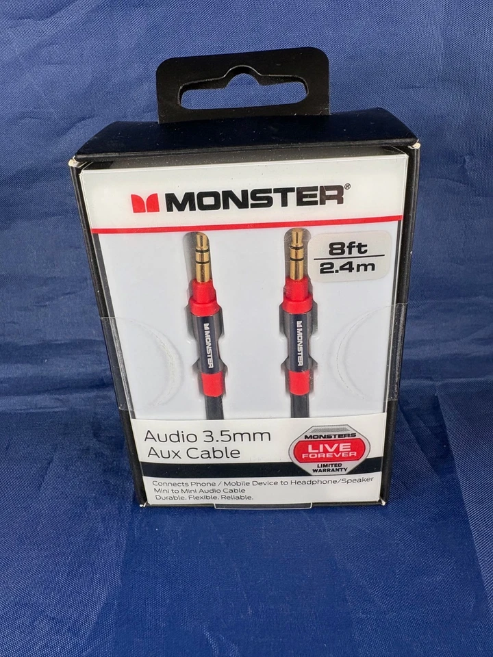 CABLE AUXILIAR Monster 8 pies 2,4 m audio 3,5 mm Contactos Dorados Audio HD Nuevo en Caja Foto 2 de 4