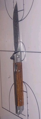 Stiletto Style Flipper Gentlemen's EDC Damascus Etched Blade W/ Holster 5cr15mov