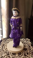 Antique 12" Lowbrow China Head Doll in Original 1910 Edwardian Costume  Stand