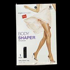 Hanes Body Shaper Pantyhose Silky Sheer Leg Sheer Toe BLACK Size B NIP Nice L39