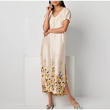 Worthington Ivory Floral Maxi Dress Tie Back Slit Midi Length Size 4 NWT