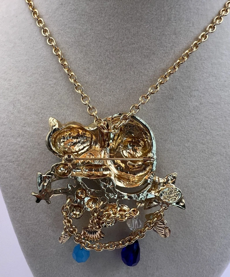 Signed RARE Blue Cheshire Cat Alice in Wonderland Necklace Brooch New Whimsical - Image 4 of 4