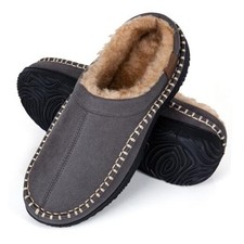 Men's Moccasin House Slippers - Memory Foam Indoor Outdoor 12 Grey Open Back