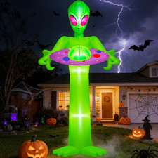 10FT Tall Inflatable Alien with UFO Built-in Bright LED Lights, Halloween D cor
