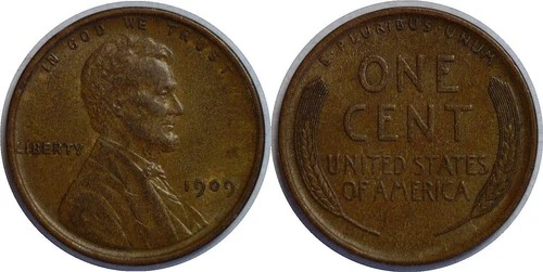 1909 1C Lincoln Wheat Cent AU