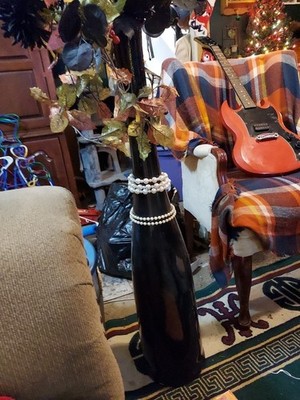Vintage Makora  Floor  Glass Vase 20 in. Tall Black Hand Made Krosno Poland