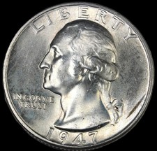 1947 D Washington quarter - CHOICE GEM BU / FREE SHIPPING- SMH- 205