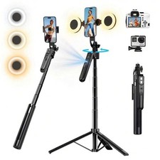 Black Auto Face Tracking Tripod, 360 Rotation with LED Lights 63.8" Extendabl