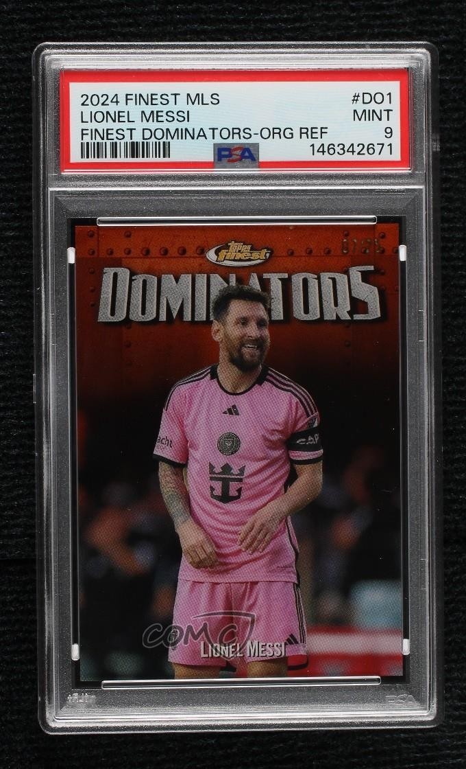2024 Topps Finest MLS Dominators Orange Refractor 7/25 Lionel Messi PSA 9 MINT