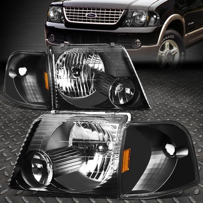 FOR 02-05 FORD EXPLORER 4PCS BLACK HOUSING HEADLIGHTS AMBER CORNER SIGNAL LAMPS