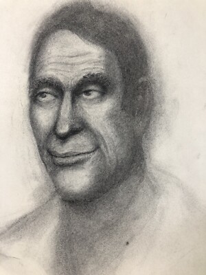 Vintage Charcoal Portrait on Paper, Original