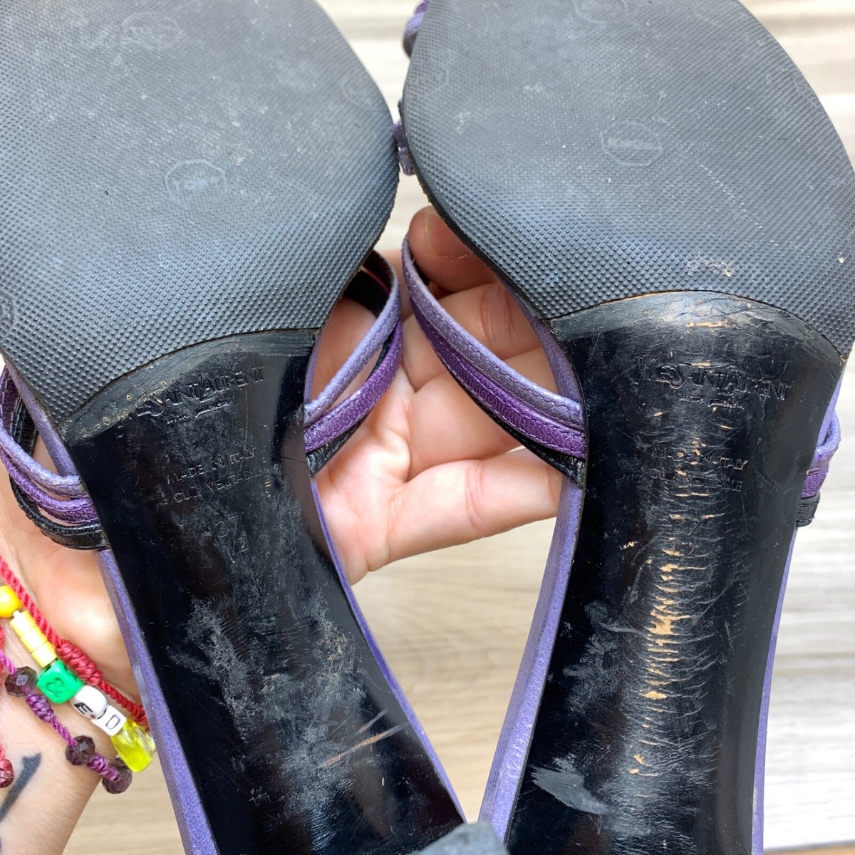 YVES SAINT LAURENT WOMEN Strappy Purple & Red Mules Sandals