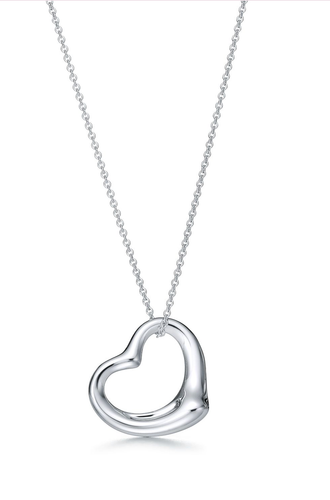Tiffany & Co. Elsa Peretti Sterling Silver Open Heart Pendant Necklace 16" Chain