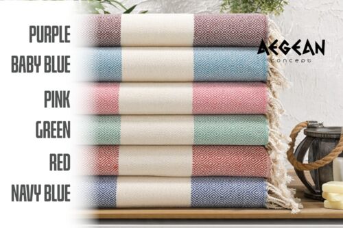 Aegean Concept Fringe Beach Bath Towel 37x73"Argyle Diamond Turkish Cotton 40Pcs - Picture 3 of 13