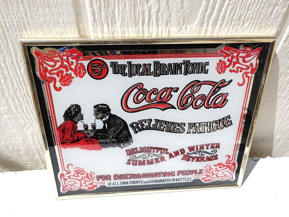 RARE Vintage The Ideal Brain Tonic Coca Cola Mirror Sign 10