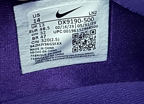 Nike Men’s 14 G.T. Hustle 2 TB PROMO Purple Basketball Shoes DX9190-500 NEW - Picture 8 of 8