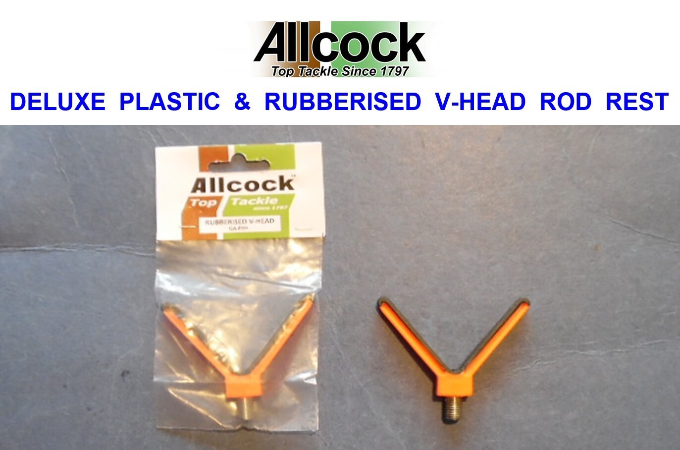 1 DELUXE ALLCOCK PLASTIC & RUBBERISED V-HEAD ROD REST FOR ROD POD BANK STICK ETC