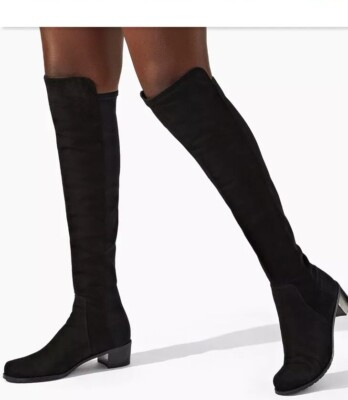 Stuart Weitzman Womens Suede Round Toe Pull On Knee High Boots Gray Size 8B