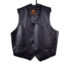 Hot Leather Biker Vest Conceal  Carry Black Motorcycle Vest Size Large