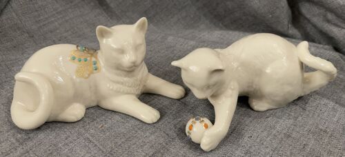 Pair Of Lenox Porcelain Cat Figurines Jeweled EUC Vintage 91’& 92’ - Zdjęcie 1 z 9