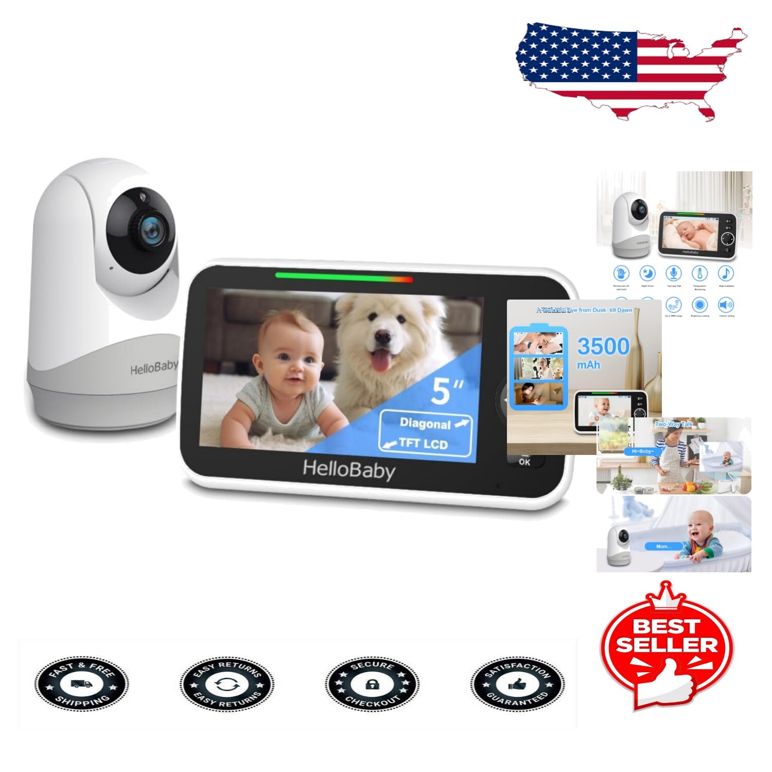 Innovative Baby Monitor with 5 Screen Remote Pan-Tilt-Zoom No WiFi Required-image