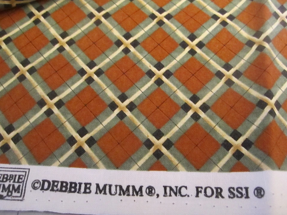 Cotton Fabric Rust Green Diagonal Check Quilt Cotton SSI Debbie Mumm BTYx44 - Image 4 of 4
