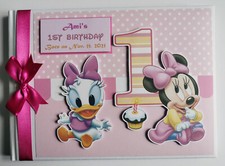 Personalised Baby Minnie and Daisy birthday guest book, baby girl gift