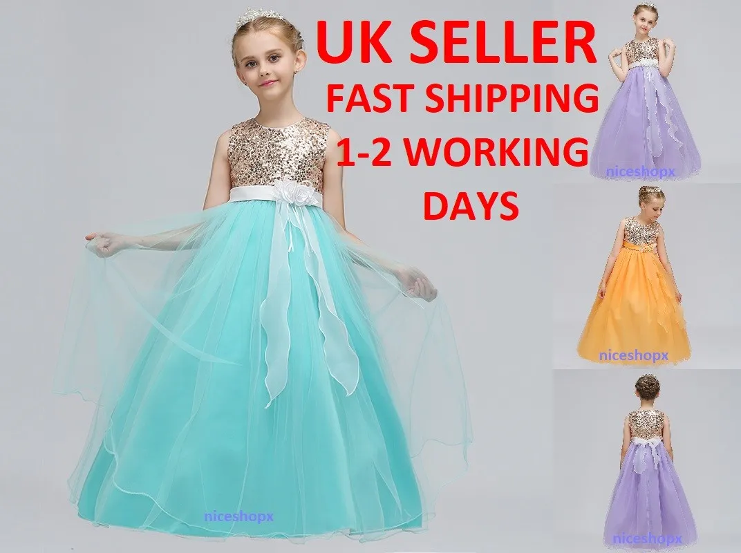 Kids Baby Flower Girls Party Sequins Dress Wedding Bridesmaid Dresses | eBay