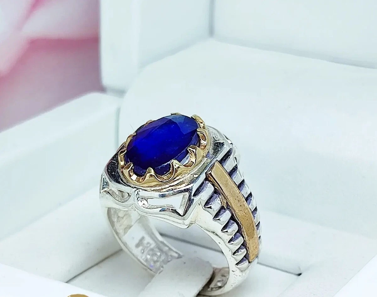 Deep Blue Rose Cut Sapphire Ring in White Gold - EC Design Jewelry