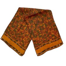 VINTAGE Mid Century Modern Scarf Womens Orange Green Abstract Geometric 10x38