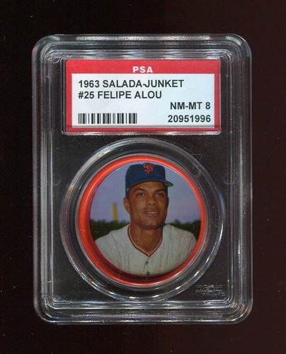 FELIPE ALOU 1963 SALADA JUNKET COINS #25 - PSA 8 NM-MT - SAN FRANCISCO GIANTS