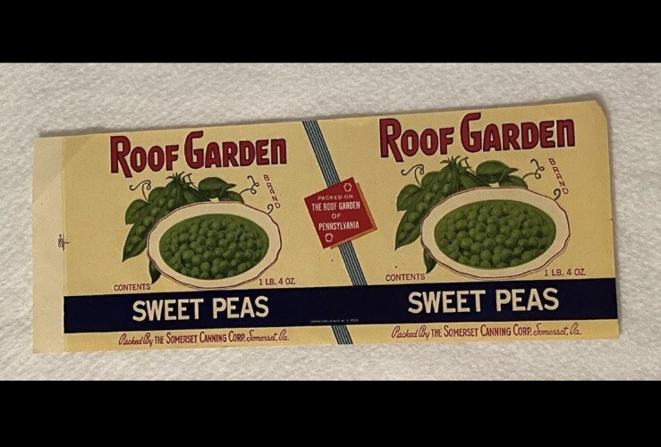 Vintage Rood Garden Sweet Peas FOOD Can Label NOS The Somerset Canning Corp
