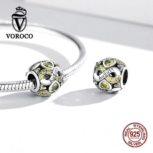 Voroco Moda Plata 925 Cuentas de Esterlina Piedra de Nacimiento Pulsera Dije Hágalo usted mismo - Imagen 4 de 24