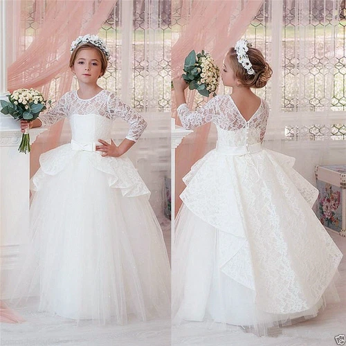 Abito damigella d'onore festa comunione ballo principessa sfilata matrimonio fiori ragazza - Foto 2 di 8