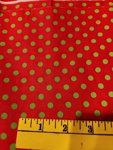 Polka Dots Small Bright Green on Bright Red 100% Cotton By The Yard - Picture 7 of 7