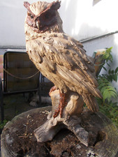 Eule Deko Figur Gartenfigur Eulenfigur 35cm Kauz UHU TreibHolz Optik wetterfest