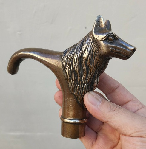 Antiguo bastón victoriano con cabeza de pistola de bronce perro lobo salvaje - Imagen 11 de 12